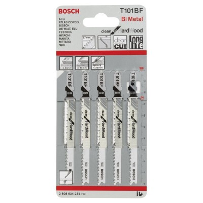 Bosch - Temiz Kesim Serisi Sert Ahşap İçin T 101 BF Dekupaj Testeresi Bıçağı - 5'Li Paket