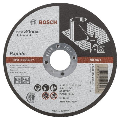 Bosch - 125*1,0 mm Best Serisi Düz Inox (Paslanmaz Çelik) Kesme Diski - Rapido Uzun Ömürlü