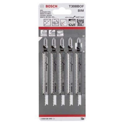Bosch - Extra Temiz Kesim Serisi Sert Ahşap İçin T 308 BOF Dekupaj Testeresi Bıçağı - 5'Li Paket