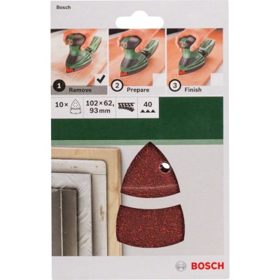 Bosch - Multi Zımpara Kağıdı 10'lu, 102 x 62/93 mm 40 Kum 11 Delik