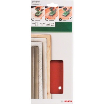 Bosch - Titreşimli Zımpara Kağıdı 10'lu, 115 x 280 mm 240 Kum 14 Delik