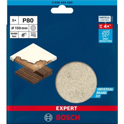 Bosch EXPERT M480 Ağ Zımpara 150mm 80 Kum 5'li