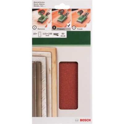 Bosch - Titreşimli Zımpara Kağıdı 10'lu, 115 x 230 mm 80 Kum 14 Delik