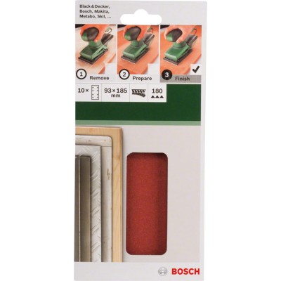 Bosch - Titreşimli Zımpara Kağıdı 10'lu, 93 x 185 mm 180 Kum 8 Delik