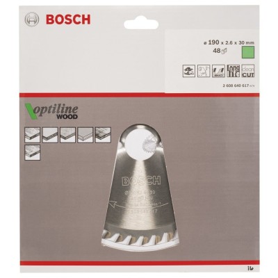 Bosch - Optiline Serisi Ahşap için Daire Testere Bıçağı 190*30 mm 48 Diş
