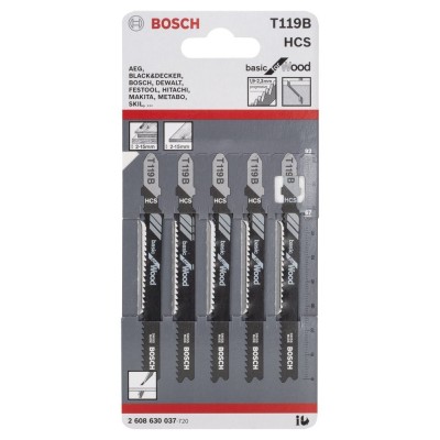 Bosch - Ekonomik Seri Ahşap İçin T 119 B Dekupaj Testeresi Bıçağı - 5'Li Paket