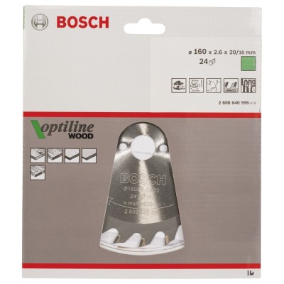 Bosch - Optiline Serisi Ahşap için Daire Testere Bıçağı 160*20/16 mm 24 Diş
