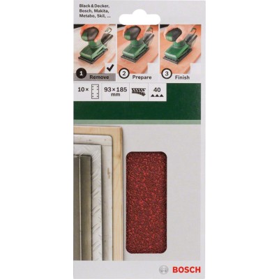 Bosch - Titreşimli Zımpara Kağıdı 10'lu, 93 x 185 mm 40 Kum 8 Delik