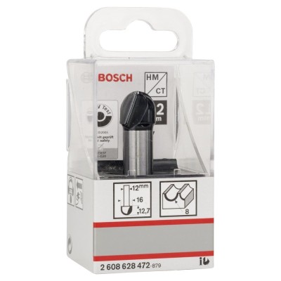 Bosch - Standard Seri Ahşap İçin Çift Oluklu, Sert Metal Dalma Yarımay Freze 12*16*54*8 mm