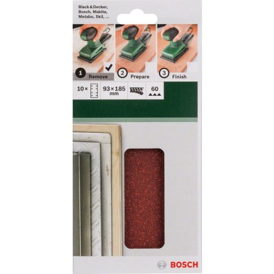 Bosch - Titreşimli Zımpara Kağıdı 10'lu, 93 x 185 mm 60 Kum 8 Delik
