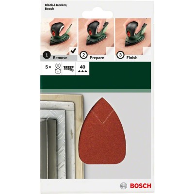 Bosch - Multi Zımpara Kağıdı 5'li, 95 x 135 mm 40 Kum 4 Delik