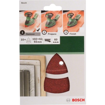 Bosch - Multi Zımpara Kağıdı 10'lu, 102 x 62/93 mm 60 Kum 11 Delik