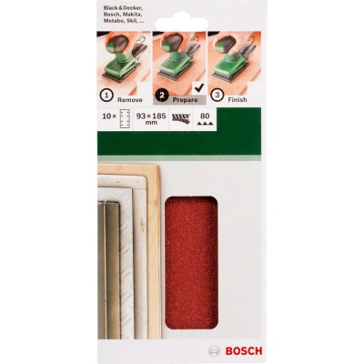 Bosch - Titreşimli Zımpara Kağıdı 10'lu, 93 x 185 mm 80 Kum 8 Delik