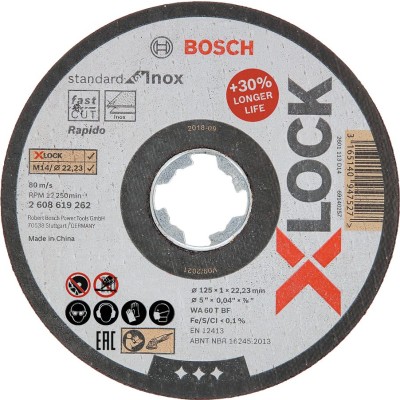 Bosch - X-LOCK - 125*1,0 mm Standard Seri Düz Inox (Paslanmaz Çelik) Kesme Diski (Taş) - Rapido