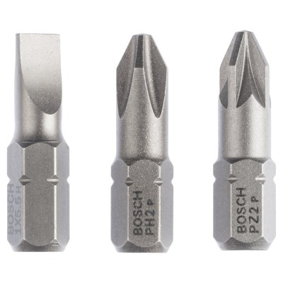 Bosch - 3 Parçalı Extra Hard Serisi Vidalama Ucu Seti PH2/PZ2/SL1,0*25 mm