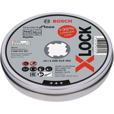 Bosch - X-LOCK - 125*1,0mm Standard Seri Düz Inox (Paslanmaz Çelik) Kesme Diski (Taş) - Rapido 10'lu