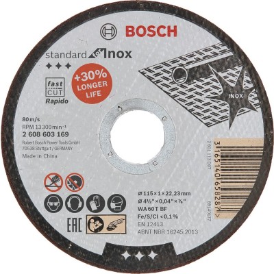 Bosch - 115*1,0 mm Standard Seri Düz Inox (Paslanmaz Çelik) Kesme Diski (Taş) - Rapido