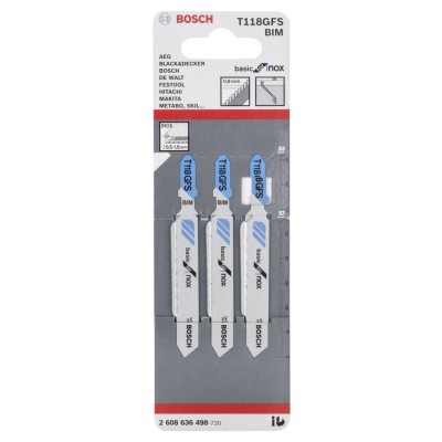 Bosch - Ekonomik Seri Inox (Paslanmaz Çelik) İçin T 118 GFS Dekupaj Testeresi Bıçağı - 3'Lü Paket