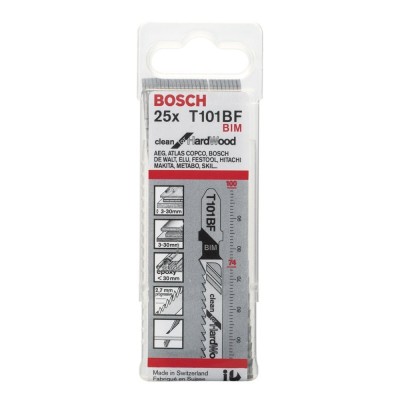 Bosch - Temiz Kesim Serisi Sert Ahşap İçin T 101 BF Dekupaj Testeresi Bıçağı - 25'Li Paket