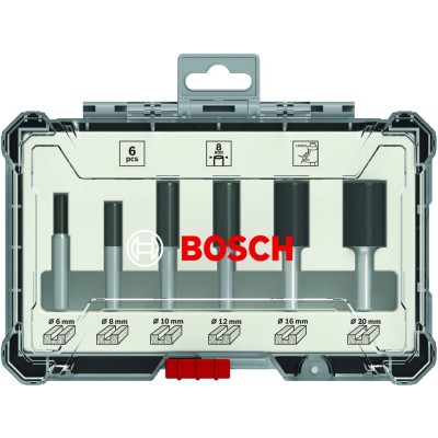 Bosch - Profesyonel 6 Parça Düz Freze Ucu Seti 8 mm Şaftlı