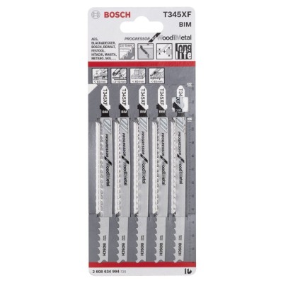 Bosch - Ahşap Ve Metal İçin T 345 XF Dekupaj Testeresi Bıçağı - 5'Li Paket