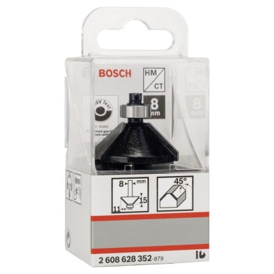 Bosch - Standard Seri Ahşap İçin Çift Oluklu, Sert Metal Bilya Yataklı Pah Açma Frezesi 8*11*45 mm