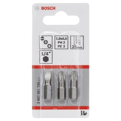 Bosch - 3 Parçalı Extra Hard Serisi Vidalama Ucu Seti PH2/PZ2/SL1,0*25 mm