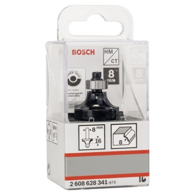 Bosch - Standard Seri Ahşap İçin Çift Oluklu, Sert Metal Bilya Yataklı Yuvarlama Frezesi 8*8*53 mm