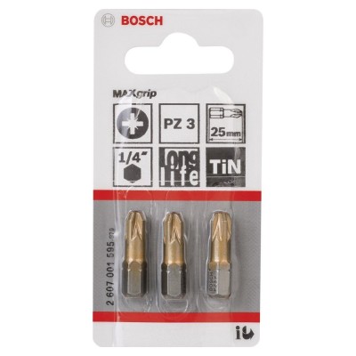 Bosch - Max Grip Serisi Vidalama Ucu PZ 3*25 mm 3'lü