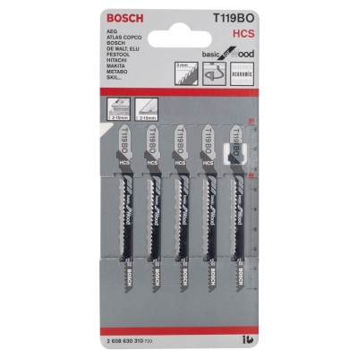 Bosch - Ekonomik Seri Ahşap İçin T 119 BO Dekupaj Testeresi Bıçağı - 5'Li Paket