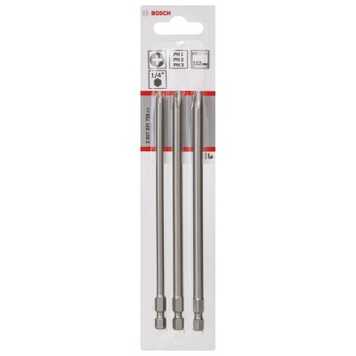 Bosch - 3 Parçalı Extra Hard Serisi Vidalama Ucu Seti PH1/2/3*152 mm