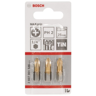 Bosch - Max Grip Serisi Vidalama Ucu PH2*25 mm 3'lü