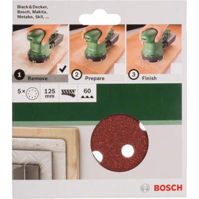 Bosch - Eksantirik Zımpara Kağıdı 5'li, 125 mm 60 Kum 8 Delik