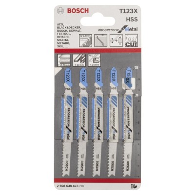 Bosch - Kademeli Artan Dişli Seri Metal İçin T 123 XF Dekupaj Testeresi Bıçağı - 5'Li Paket