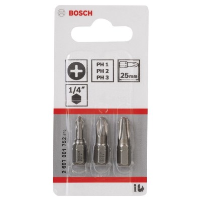 Bosch - 3 Parçalı Extra Hard Serisi Vidalama Ucu Seti PH1/2/3*25 mm