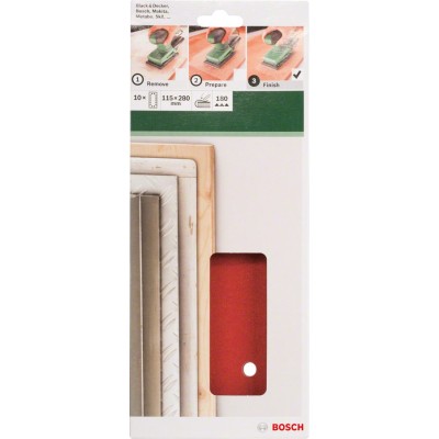 Bosch - Titreşimli Zımpara Kağıdı 10'lu, 115 x 280 mm 180 Kum 14 Delik