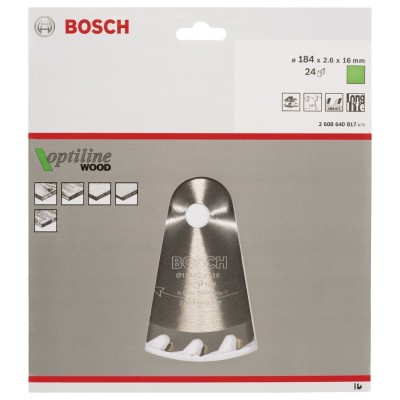 Bosch - Optiline Serisi Ahşap için Daire Testere Bıçağı 184*16 mm 24 Diş