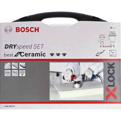 Bosch - X-LOCK - Best Serisi, Taşlama İçin Seramik Kuru Elmas Delici ve Elmas Parmak Freze Uçlu 5 Parça Set