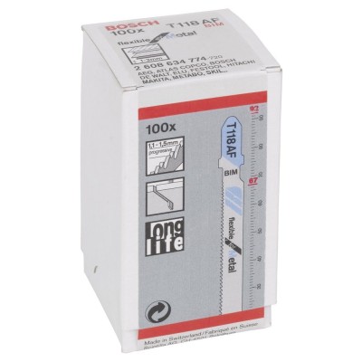 Bosch - Kırılmaya Karşı Dayanıklı Seri Metal İçin T 118 AF Dekupaj Testeresi Bıçağı - 100'Lü Paket