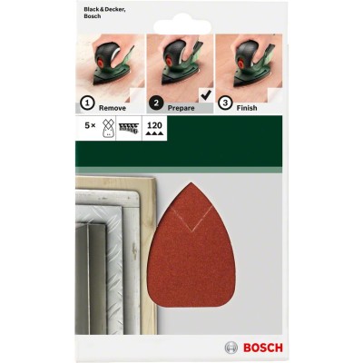 Bosch - Multi Zımpara Kağıdı 5'li, 95 x 135 mm 120 Kum 4 Delik