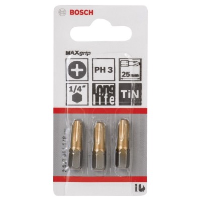 Bosch - Max Grip Serisi Vidalama Ucu PH3*25 mm 3'lü