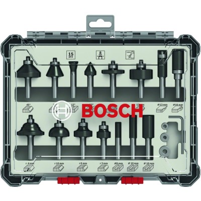 Bosch - Profesyonel 15 Parça Karışık Freze Ucu Seti 8 mm Şaftlı