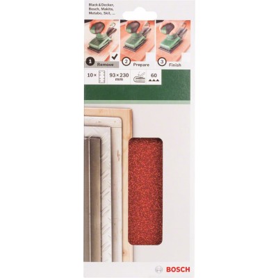 Bosch - Titreşimli Zımpara Kağıdı 10'lu, 93 x 230 mm 60 Kum 8 Delik