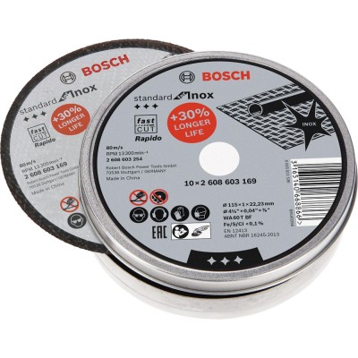 Bosch - 115*1,0mm Standard Seri Düz Inox (Paslanmaz Çelik) Kesme Diski (Taş) - Rapido 10'lu