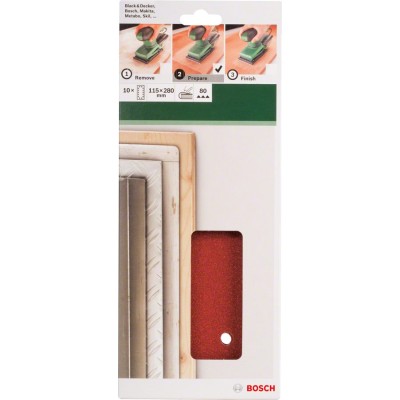 Bosch - Titreşimli Zımpara Kağıdı 10'lu, 115 x 280 mm 80 Kum 14 Delik