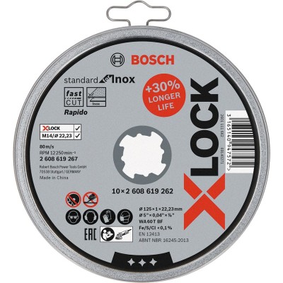 Bosch - X-LOCK - 125*1,0mm Standard Seri Düz Inox (Paslanmaz Çelik) Kesme Diski (Taş) - Rapido 10'lu