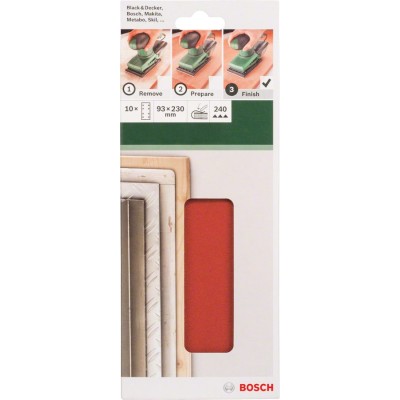 Bosch - Titreşimli Zımpara Kağıdı 10'lu, 93 x 230 mm 240 Kum 8 Delik