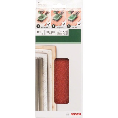 Bosch - Titreşimli Zımpara Kağıdı 10'lu Set, 93 x 230 mm 60/120/180 Kum 8 Delik