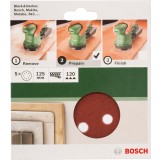 Bosch - Eksantirik Zımpara Kağıdı 5'li, 125 mm 120 Kum 8 Delik