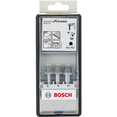 Bosch - Standard Seri, Matkap İçin Seramik Kuru Elmas Delici Seti 3 Parça 6/8/10*33 mm